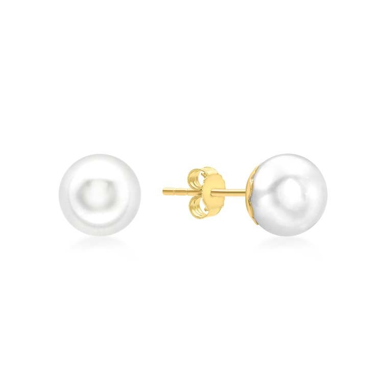 9K Yellow Gold Freshwater Pearl 8mm Stud Earrings - Dracakis Jewellers