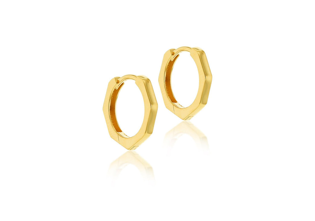 9K Yellow Gold Hexagon Huggies - Dracakis Jewellers