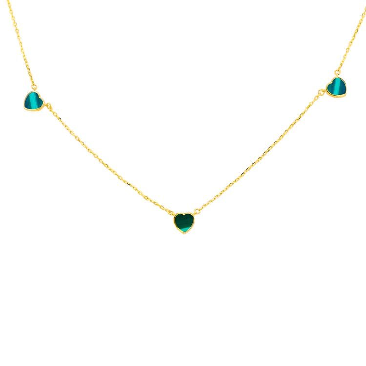 9K Yellow Gold Malachite Heart Necklace 41+2.5cm - Dracakis Jewellers