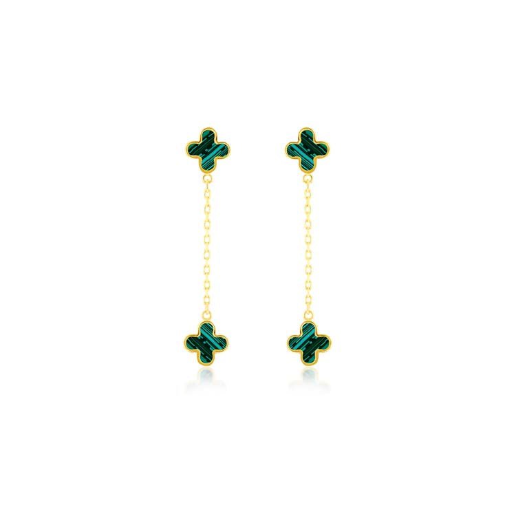 9K Yellow Gold Malachite Petal Drop Earrings - Dracakis Jewellers