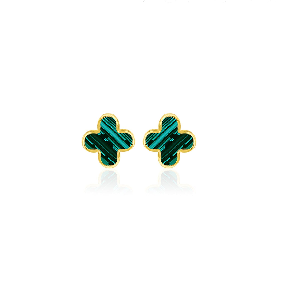 9K Yellow Gold Malachite Petal Stud Earrings - Dracakis Jewellers