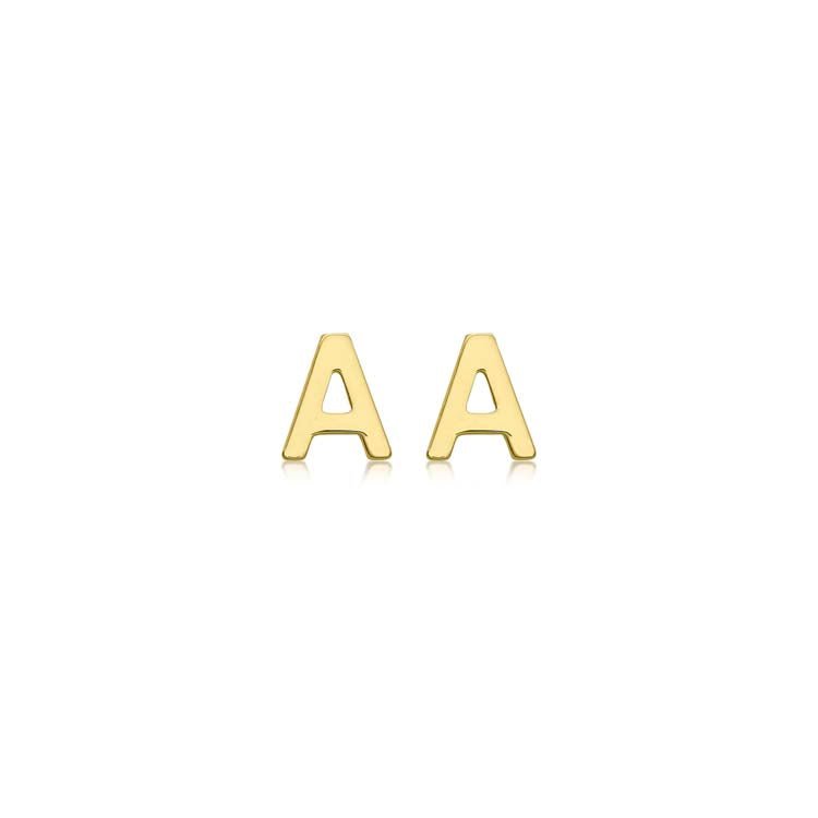 9K Yellow Gold Mini Initial 'A' Stud Earrings - Dracakis Jewellers