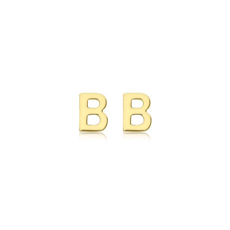 9K Yellow Gold Mini Initial 'B' Stud Earrings - Dracakis Jewellers