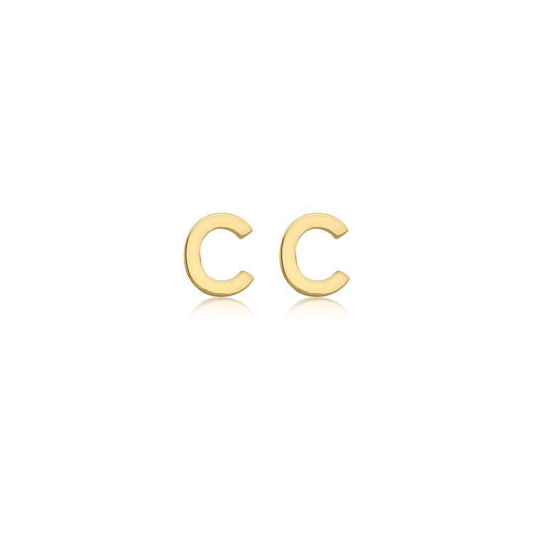 9K Yellow Gold Mini Initial 'C' Stud Earrings - Dracakis Jewellers