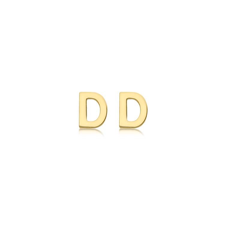 9K Yellow Gold Mini Initial 'D' Stud Earrings - Dracakis Jewellers