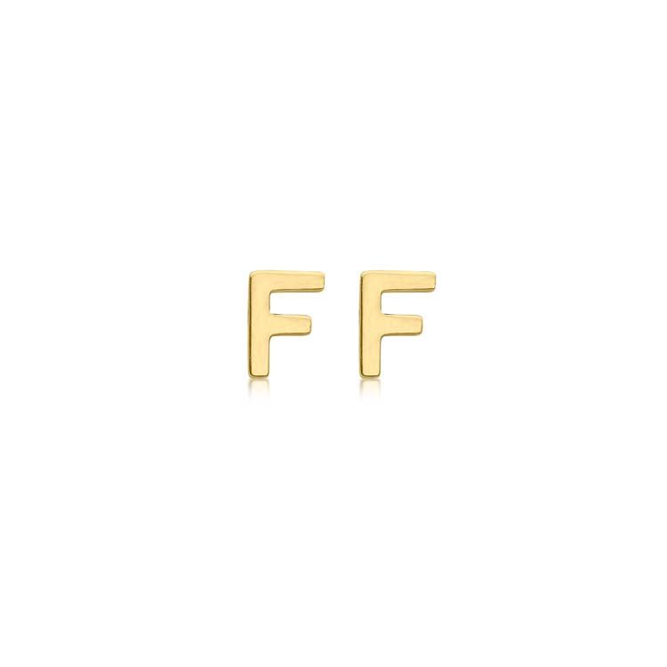 9K Yellow Gold Mini Initial 'F' Stud Earrings - Dracakis Jewellers