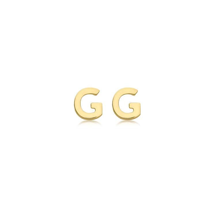 9K Yellow Gold Mini Initial 'G' Stud Earrings - Dracakis Jewellers