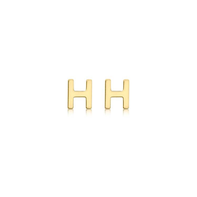 9K Yellow Gold Mini Initial 'H' Stud Earrings - Dracakis Jewellers