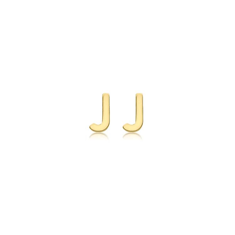 9K Yellow Gold Mini Initial 'J' Stud Earrings - Dracakis Jewellers