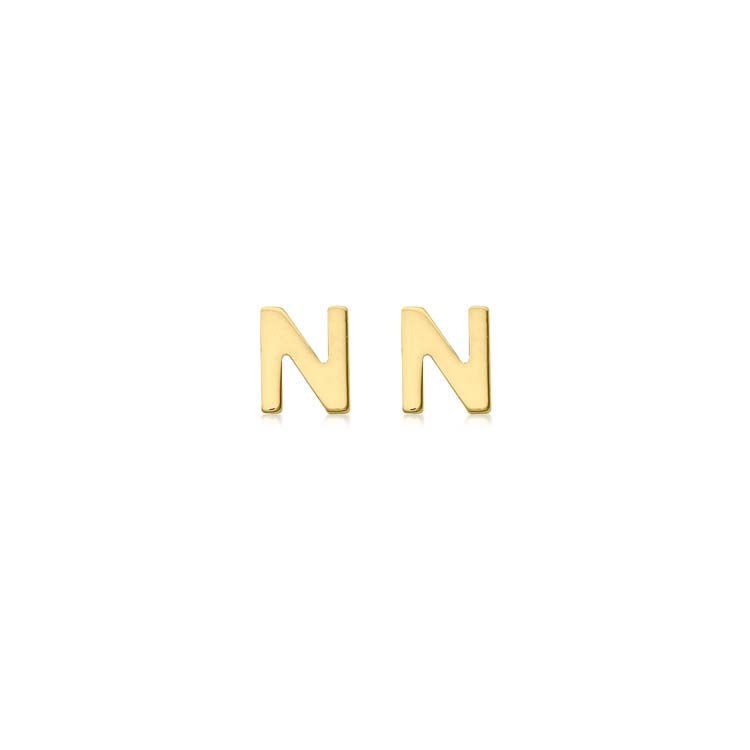 9K Yellow Gold Mini Initial 'N' Stud Earrings - Dracakis Jewellers