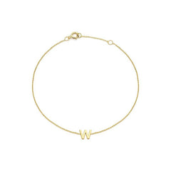 9K Yellow Gold Mini Initial 'W' Bracelet 15.5-19cm - Dracakis Jewellers