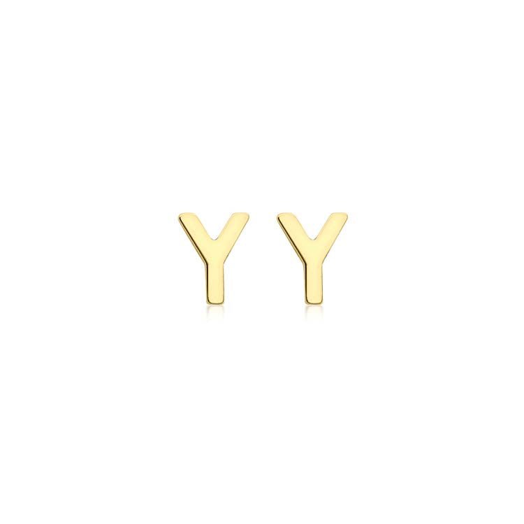 9K Yellow Gold Mini Initial 'Y' Stud Earrings - Dracakis Jewellers