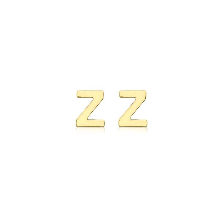 9K Yellow Gold Mini Initial 'Z' Stud Earrings - Dracakis Jewellers