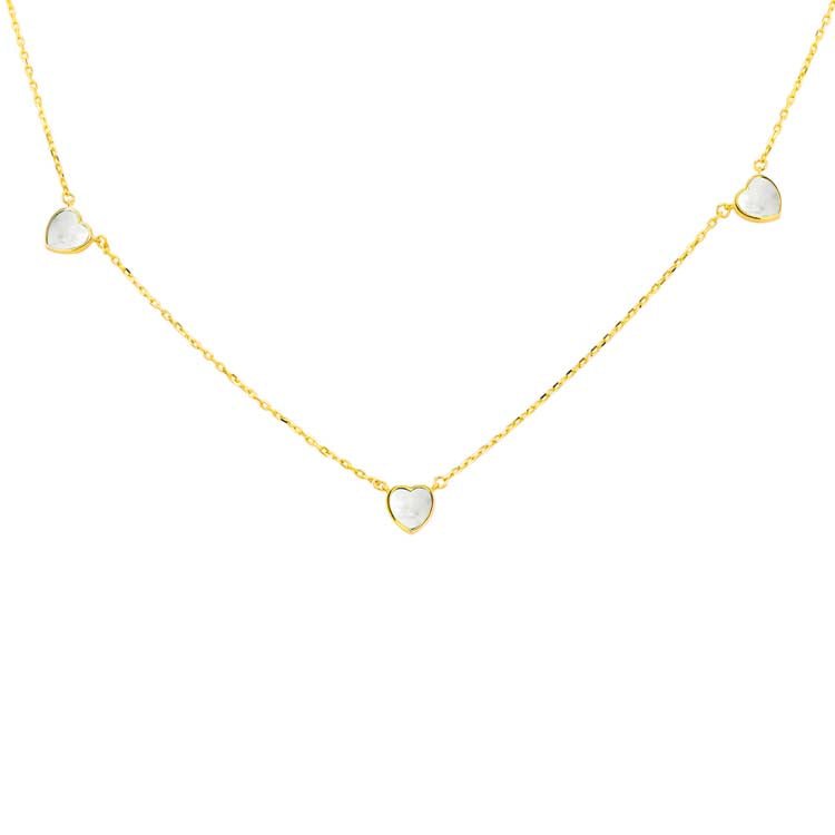 9K Yellow Gold Mop Heart Necklace 41+2.5cm - Dracakis Jewellers