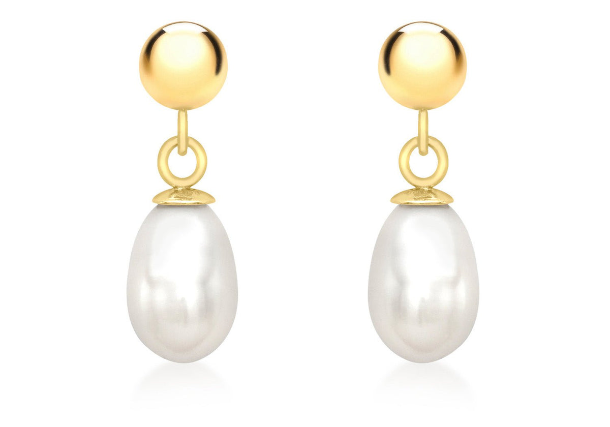 9K Yellow Gold Pearl Drop Earrings 5mm - Dracakis Jewellers