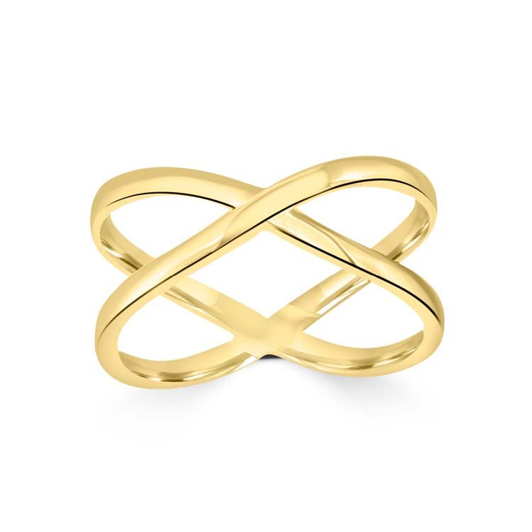 9K Yellow Gold Solid Cross Over Ring - Dracakis Jewellers