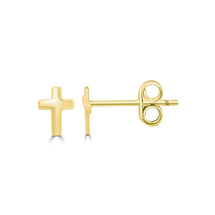 9K Yellow Gold Solid Cross Stud Earrings - Dracakis Jewellers