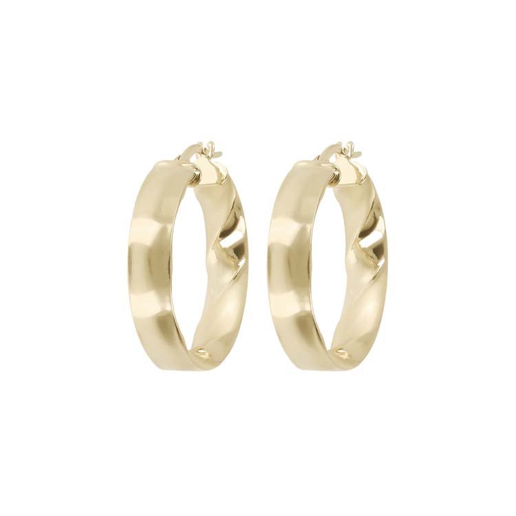 9K Yellow Gold Tube Ripple Hoop Earrings - Dracakis Jewellers