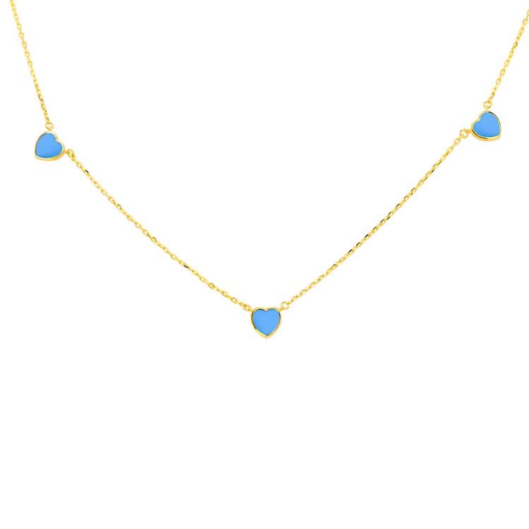 9K Yellow Gold Turquoise Heart Necklace 41+2.5cm - Dracakis Jewellers