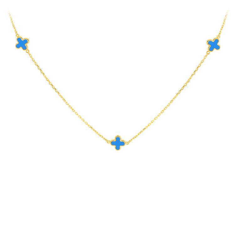 9K Yellow Gold Turquoise Petal Necklace 41+2.5cm - Dracakis Jewellers