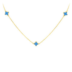 9K Yellow Gold Turquoise Petal Necklace 41+2.5cm - Dracakis Jewellers