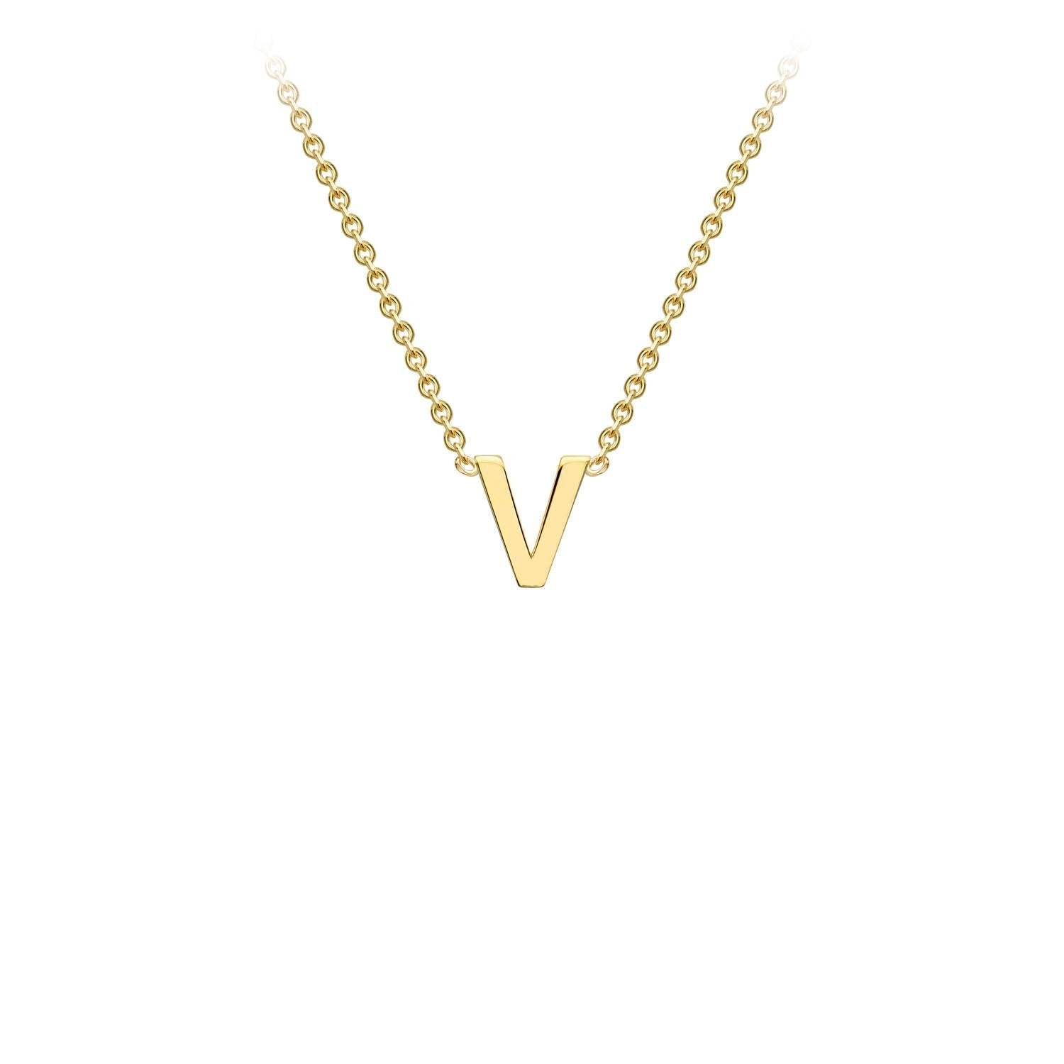 9K Yellow Gold 'V' Initial Adjustable Letter Necklace 38/43cm - Dracakis Jewellers