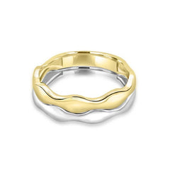 9K Yellow Gold & White Gold Solid Double Wave Ring - Dracakis Jewellers