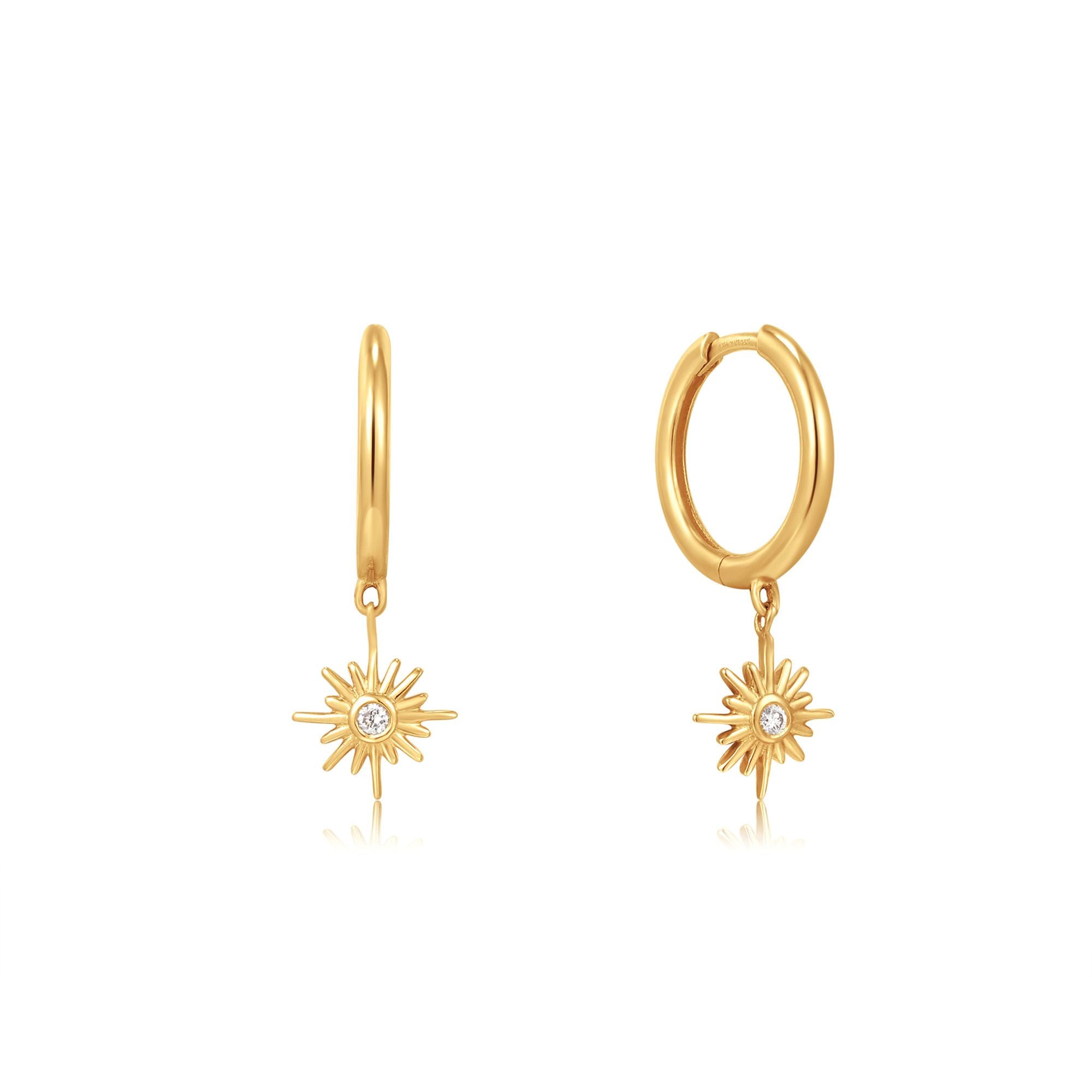 Ania Haie 14kt Gold Natural Diamond Sunburst Huggie Hoop Earrings - Dracakis Jewellers