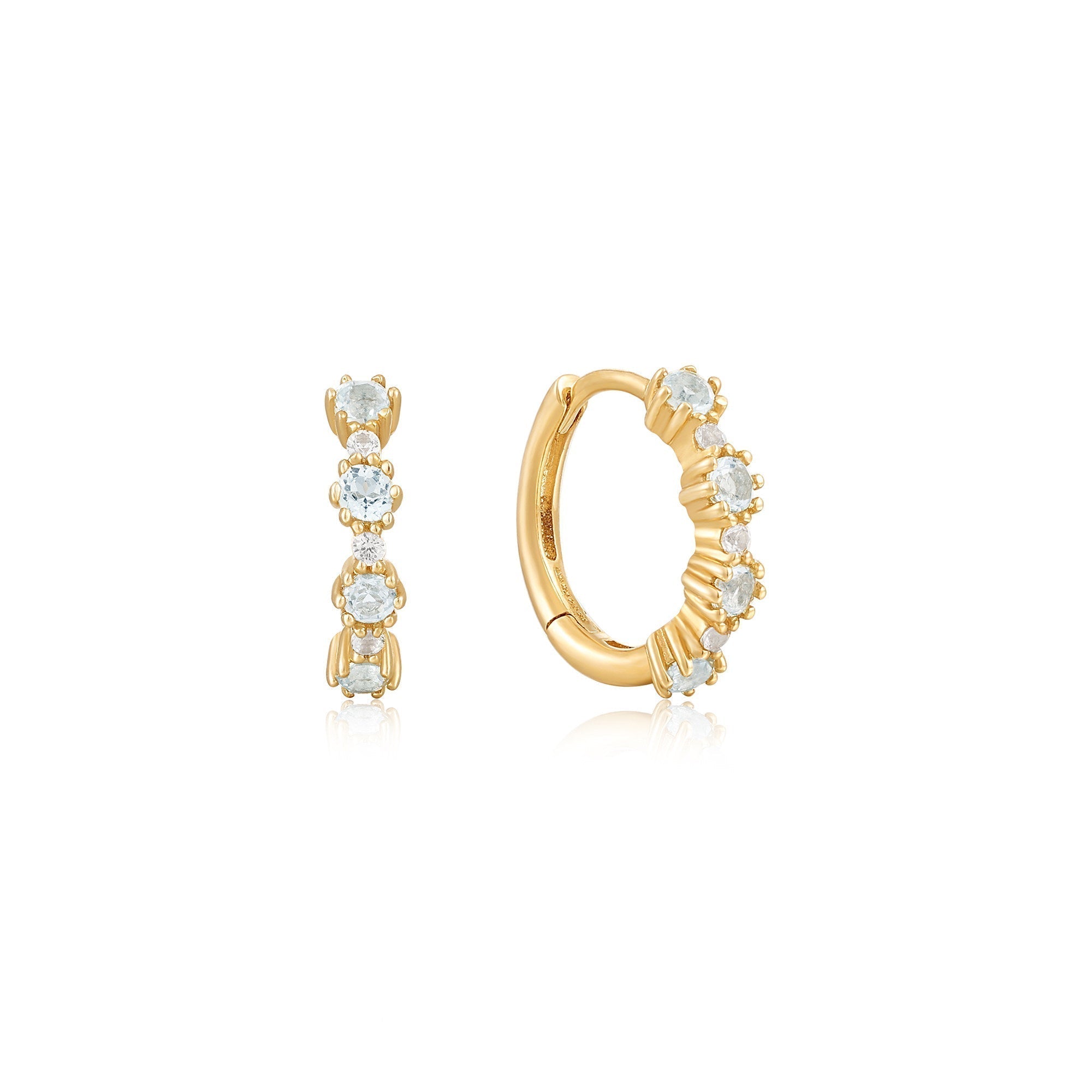 Ania Haie 14kt Gold White Sapphire and Blue Topaz Huggie Hoop Earrings - Dracakis Jewellers