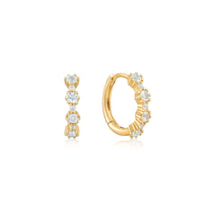 Ania Haie 14kt Gold White Sapphire and Blue Topaz Huggie Hoop Earrings - Dracakis Jewellers