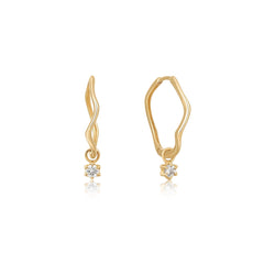 Ania Haie 14kt Gold White Sapphire Drop Mini Wave Hoop Earrings - Dracakis Jewellers