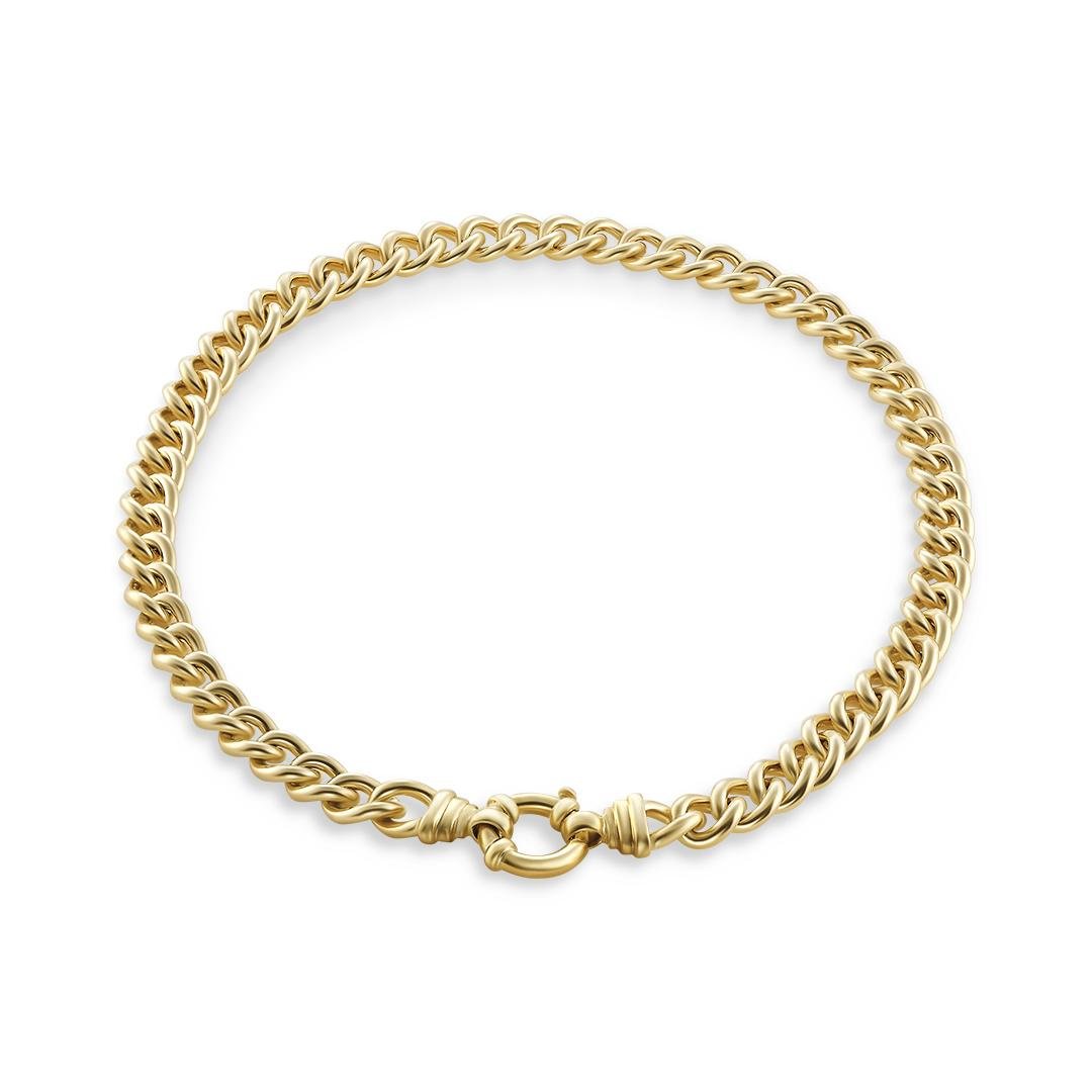 Gold Solid Curb Link Necklace with Bolt Ring - Dracakis Jewellers