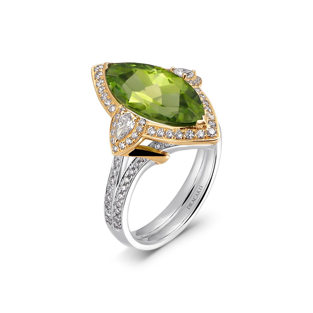 Peridot & Diamond Halo Ring - Dracakis Jewellers