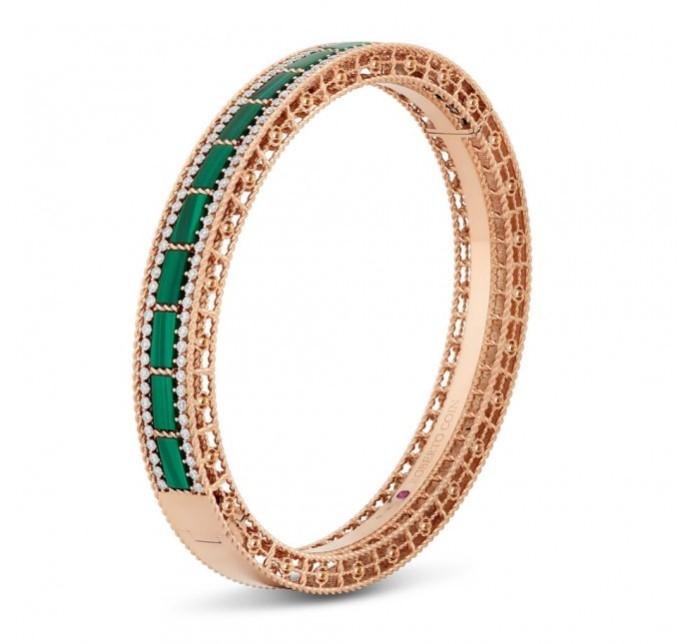 Roberto Coin Art Deco Bangle with Malachite and Diamonds - Dracakis Jewellers