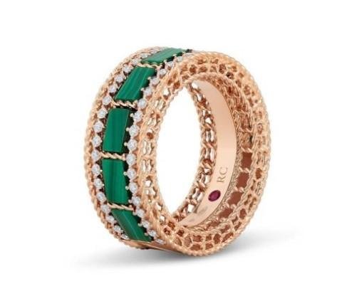 Roberto Coin Art Deco Ring with Malachite and Diamonds - Dracakis Jewellers