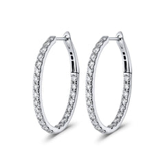 White Gold Inverted Oval Diamond Hoop Earrings (48 Diamonds) - Dracakis Jewellers