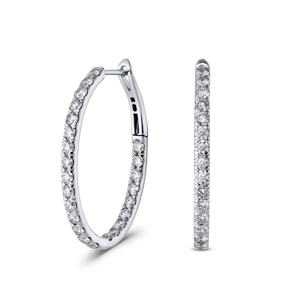 White Gold Inverted Oval Diamond Hoop Earrings (48 Diamonds) - Dracakis Jewellers