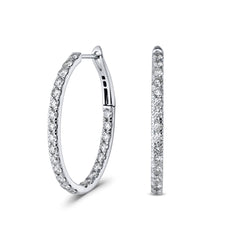 White Gold Inverted Oval Diamond Hoop Earrings (48 Diamonds) - Dracakis Jewellers