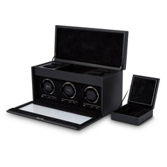 Wolf British Racing Triple Watch Winder with Storage Black - Dracakis Jewellers