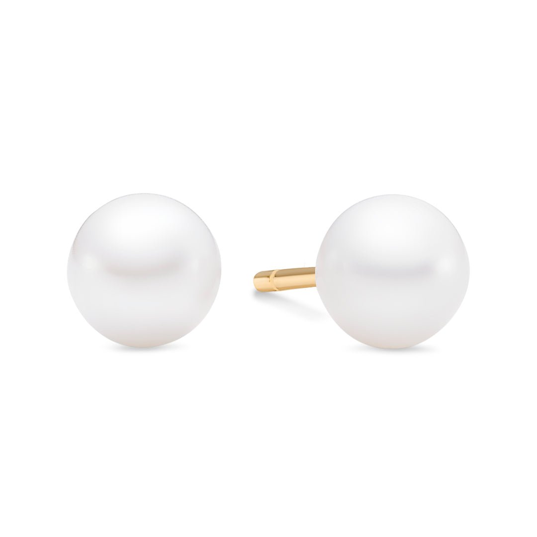 Black Akoya Round Pearl Stud Earrings, 7.5-8.0mm - Pure Pearls