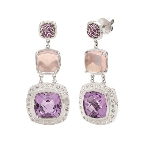 Amethyst & Rose Quartz Drop Earrings - Dracakis Jewellers