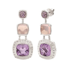 Amethyst & Rose Quartz Drop Earrings - Dracakis Jewellers