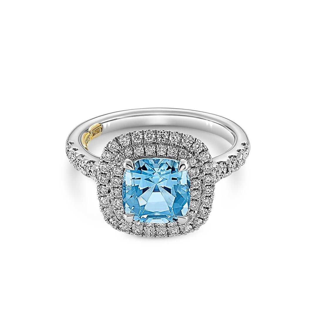 Aquamarine & Diamond Halo Ring - Dracakis Jewellers