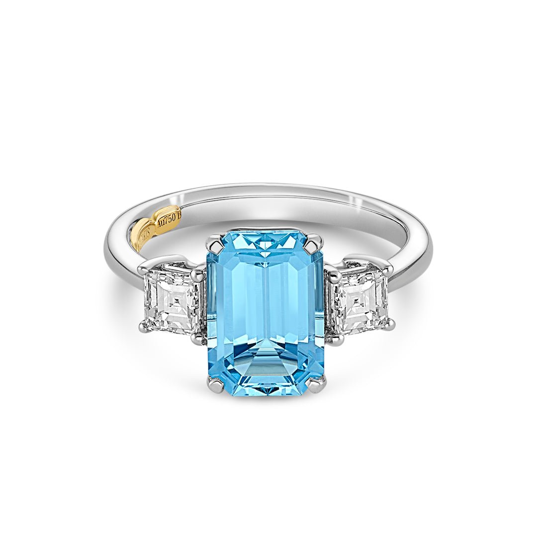 Aquamarine & Diamond Three Stone Ring - Dracakis Jewellers