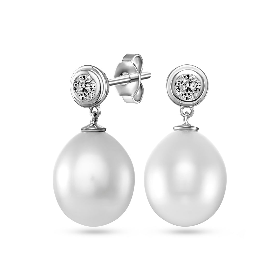 Australian South Sea Pearl & Diamond Earrings - Dracakis Jewellers