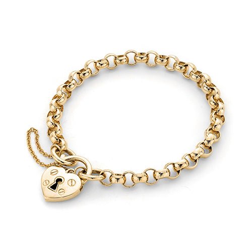 Belcher Link Bracelet with Heart Padlock - Dracakis Jewellers