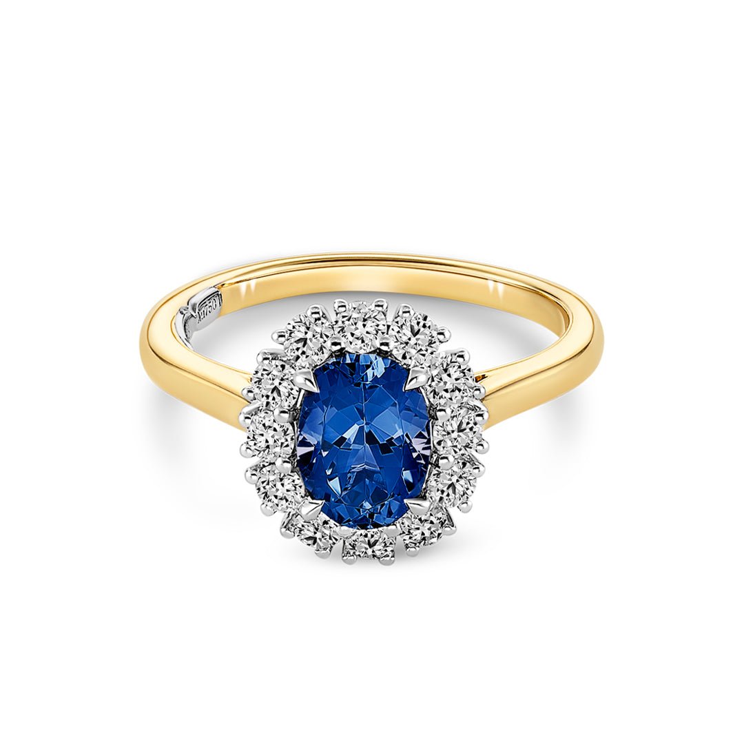 Blue Sapphire & Diamond Cluster Ring - Dracakis Jewellers