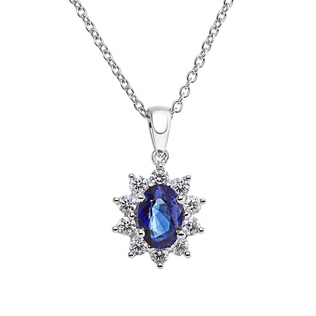 Sapphire & Diamond Oval Cluster Pendant - Dracakis Jewellers | Dracakis ...