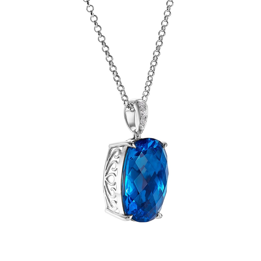 Blue Topaz & Diamond Pendant - Dracakis Jewellers