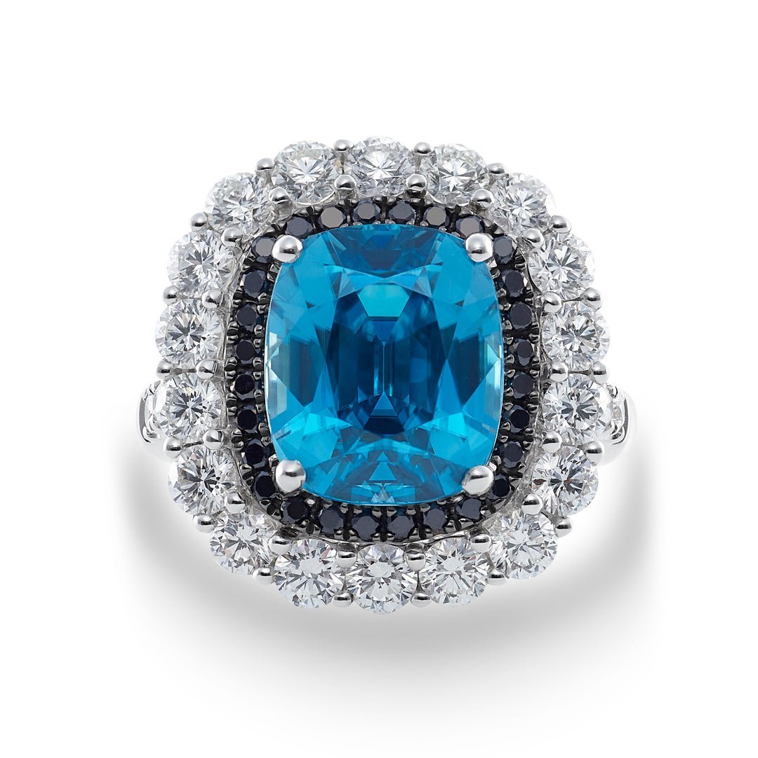 Blue Zircon & Diamond Ring - Dracakis Jewellers